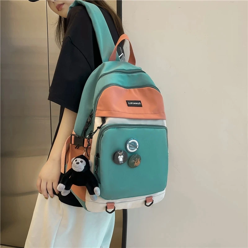 Japan Korea Simple Harajuku Street Trend Women's Backpack Campus Student College Backpack Casual Men Fashion Hit Color Schoolbag