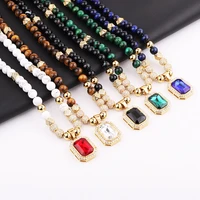 hip hop luxury cz pave ball natural stone tiger eye 316l stainless steel crystal charm pendant necklace jewelry gift men women