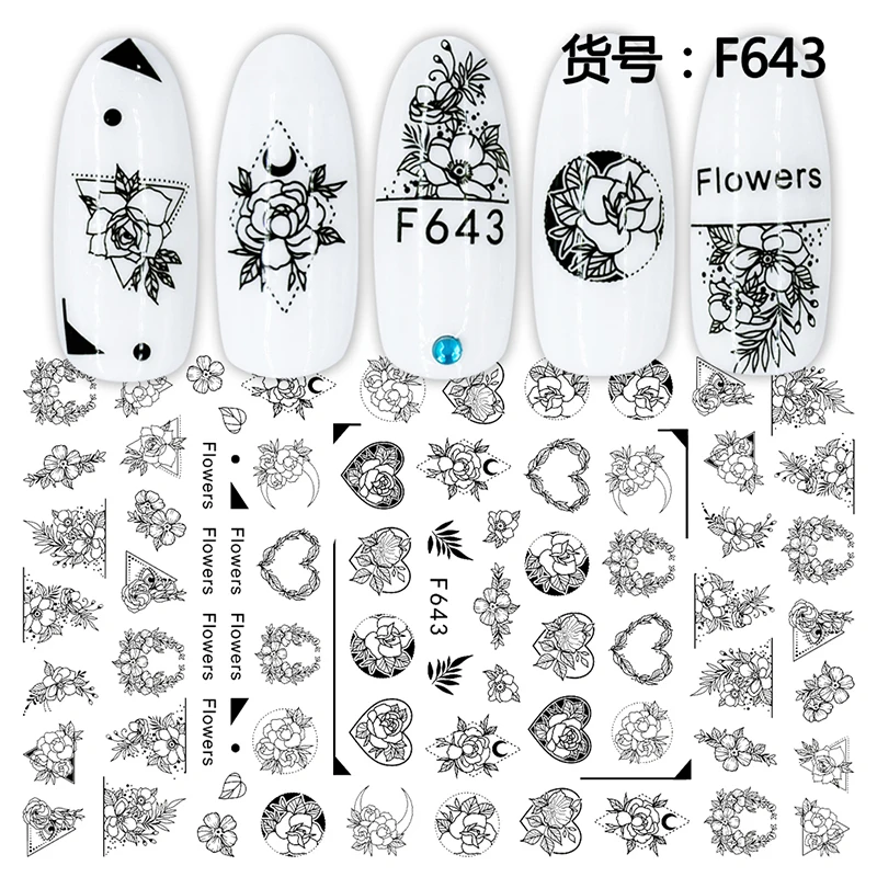 

10PCS Sexy Girl English Love Rose Flower Nail Sticker Butterfly Leaf 3D Designer Slider Cat Diamond Geometry Nail Art Decoration