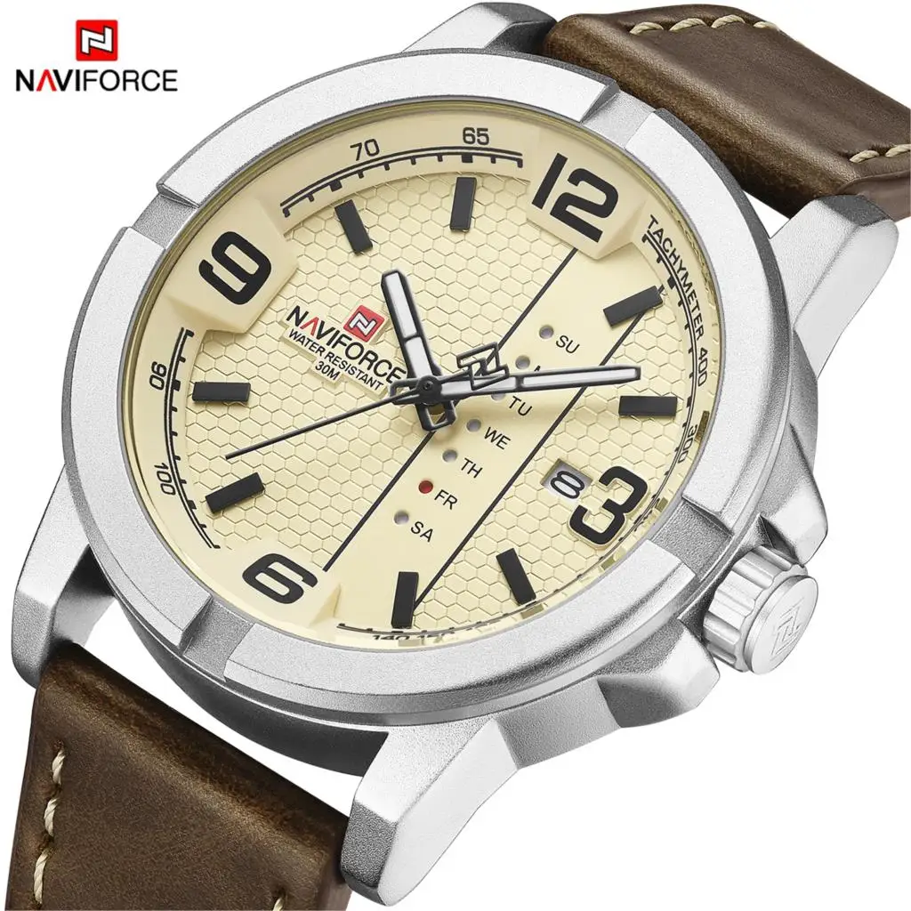 

2022 Luxury Brand NAVIFORCE Date Week Quartz Watch Men Casual Military Sports PU Leather Wristwatch Male Relogio Masculino Clock