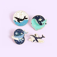blue ocean whale enamel pin astronaut space cute brooch bag clothes lapel pin sasha away badge cartoon jewelry gift for kids