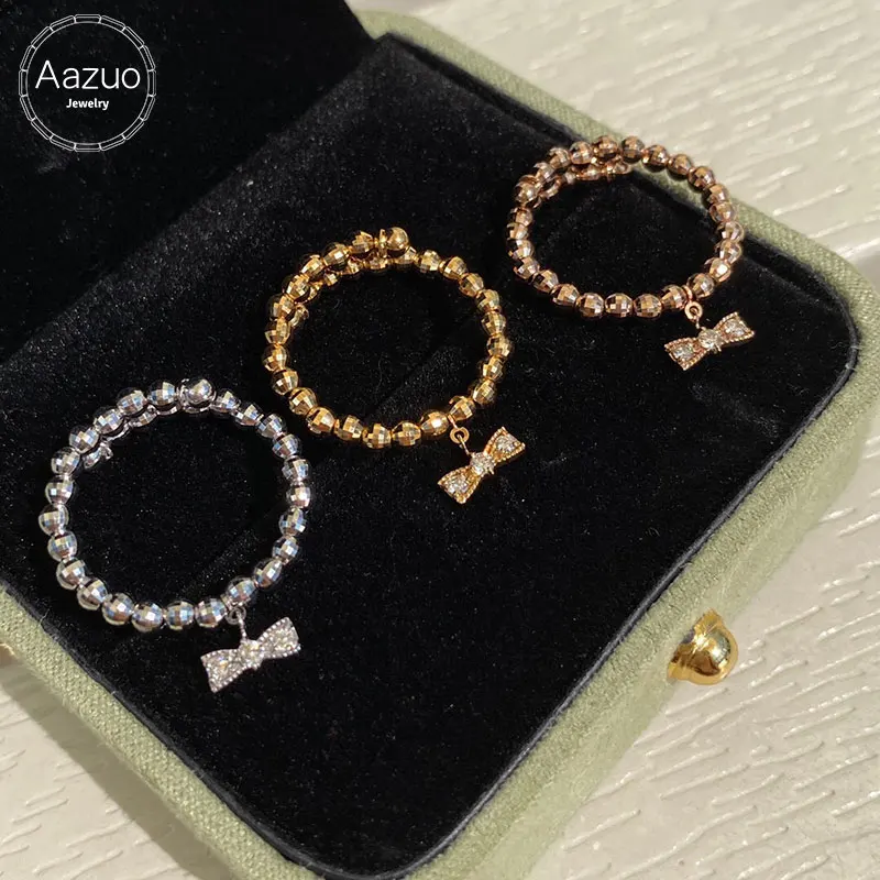 

Aazuo Orignal 18K White Gold Yellow Gold Rose Gold Real Diamonds Bowkn Shape Open Ring for Woman Fashion Gift For Woman Birthday