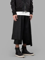 summer mens new double bag butt japanese style nine minute trousers skirt fashion loose wide leg pants youth personality