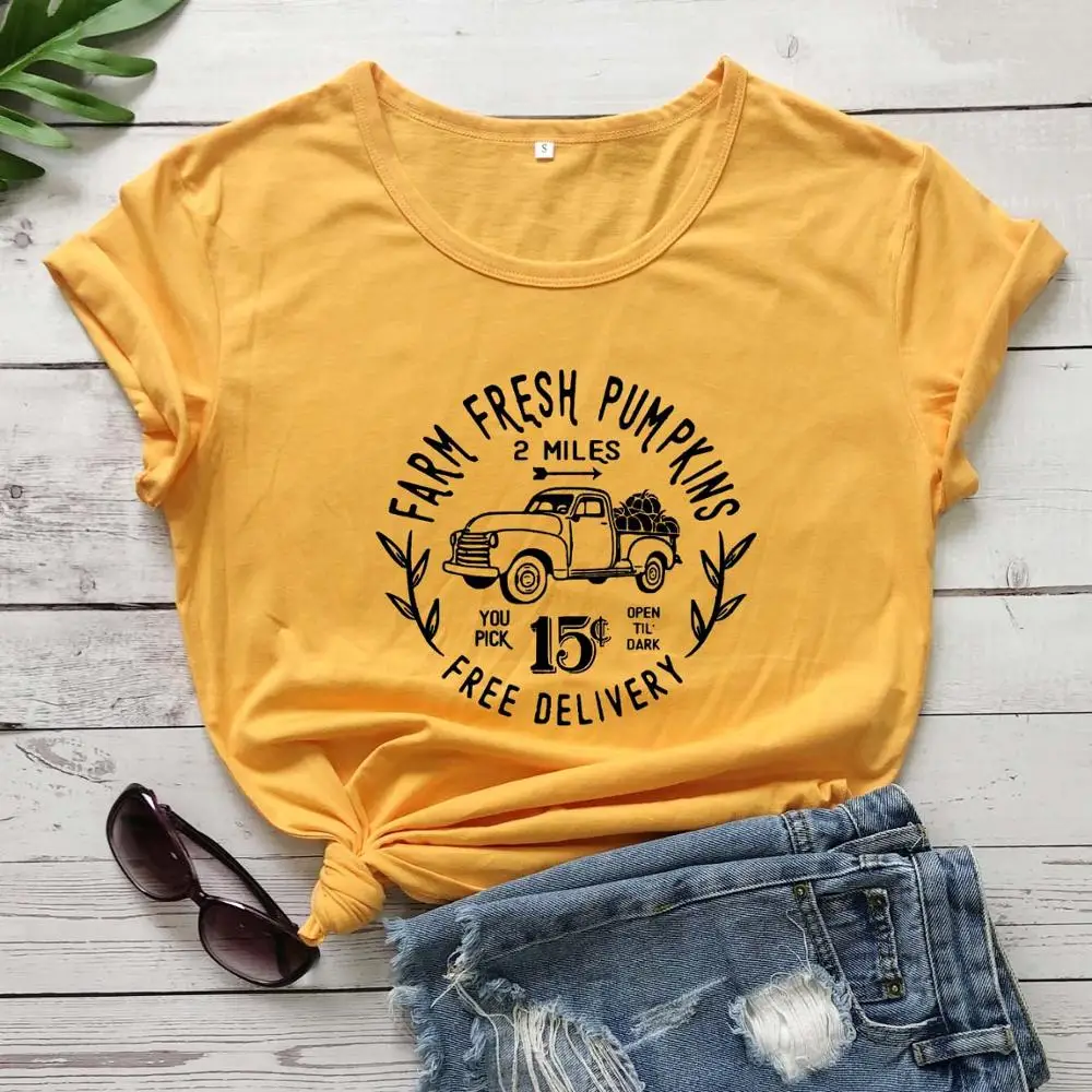 

Farm fresh pumpkins graphic women fashion cotton casual young hipster slogan grunge tumblr hipster tees unisex party tops O072