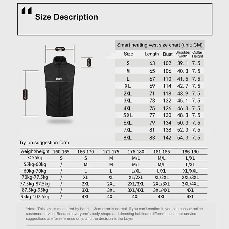

PARATAGO USB Powered Heated Vest Men Women Smart Electric Heating Jackets Winter Outdoor Warm Cycling Fishing Clothing P8101B