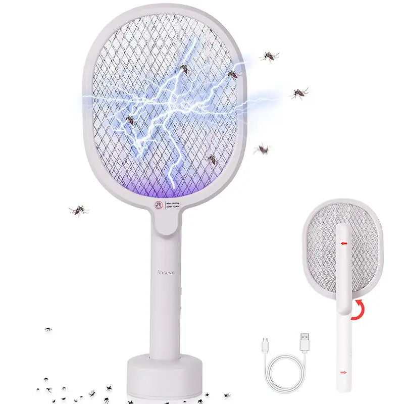 

Ракетка ZOMAKE для насекомых, Электрическая мухобойка с вращающейся ручкой, Москитная лампа и ракетка 2 в 1, мухобойка для дома и улицы