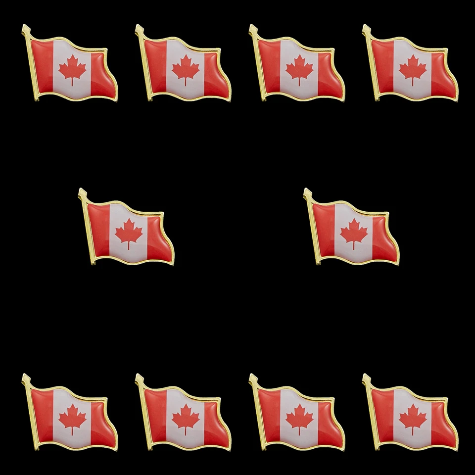 

10PCS Canada Waving 3D Flag Brooch Gold Pin Badge Canadian Flags Maple Leaf