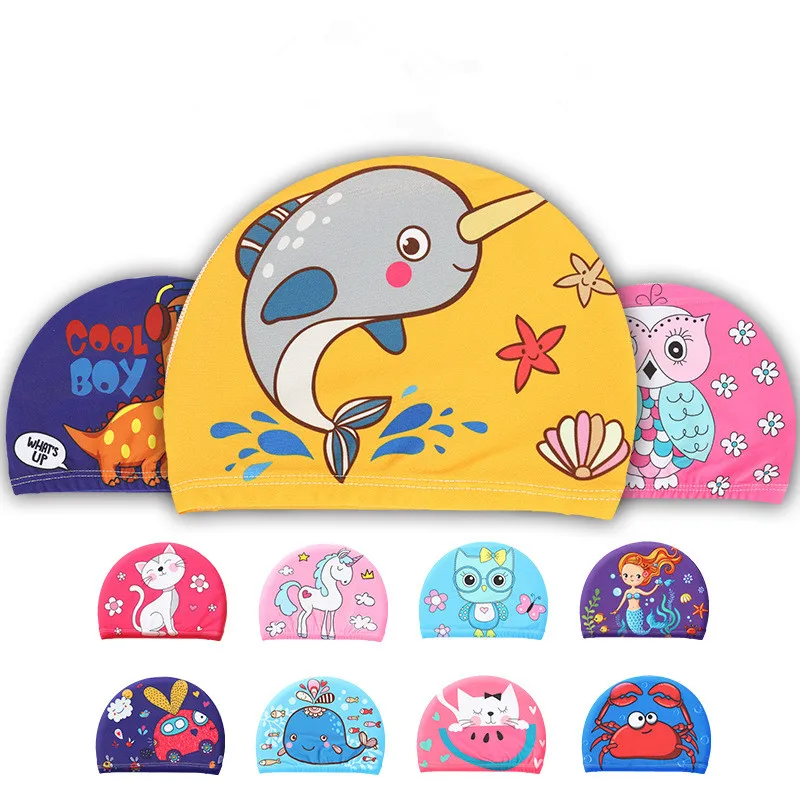 

New 1PC Cartoon Children Elastic Printed Swimming Caps Sports Pool Cute Bathing Swim Hat for Children Swimming Caps