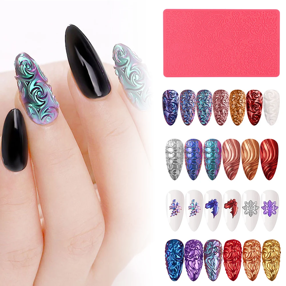 

3D Relief Nail Silicone Printing Template Mold Nail Manicure Tool for DIY Salon Nail Decoration Adhesive Tip GLF Fast delivery
