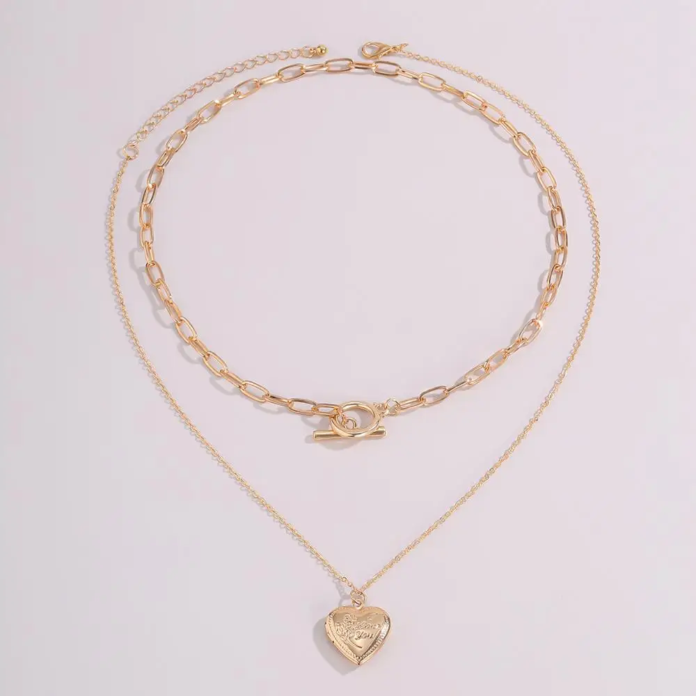 

Gothic Accessories Heart Necklace for Women Punk Cuban Chains Lovers Couples Lariat Pedant Necklace Jewelry Choker Necklaces