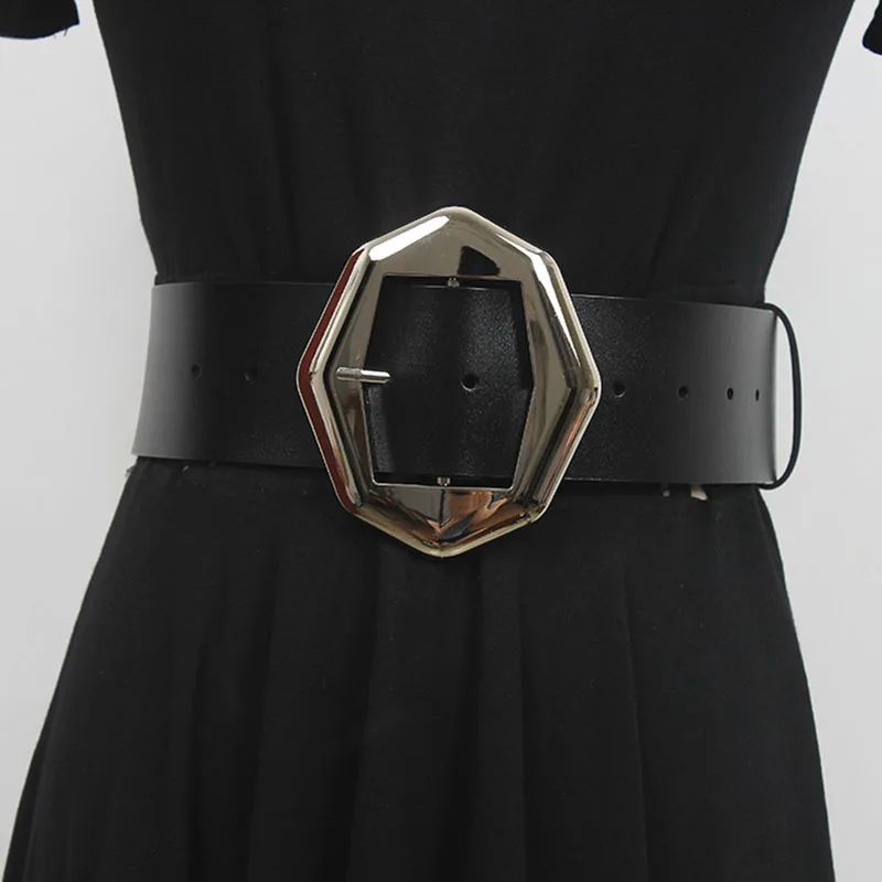 

SeeBeautiful Metal Pink Buckle PU Leather Decorative Waist Seal Belts Girdle All Match Women Autumn 2021 New Fashion G533