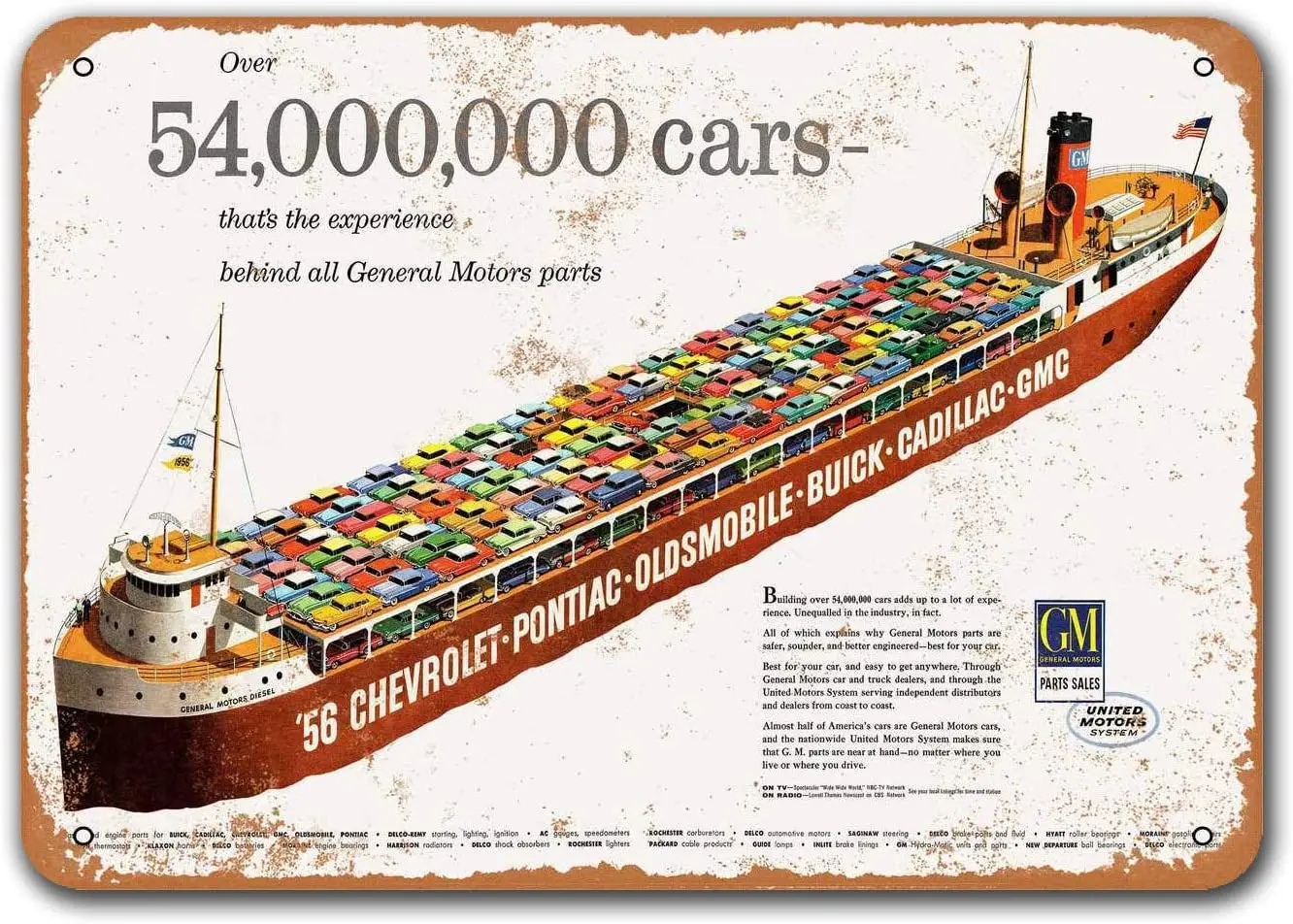 

1956 винтажные автомобильные жестяные знаки General Motors Shipload, металлические таблички Sisoso, Постер для гаража, мужская пещера, Ретро Декор стен