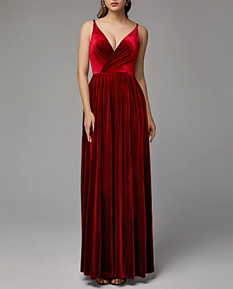 

Burgundy Velvet Strap Evening Gown Criss- Cross Vintage Formal Dress Women Elegant Special Occasion Dresses Robe De Soiree