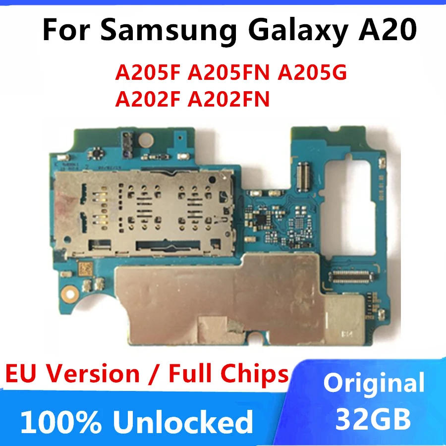 Разблокированная материнская плата для Samsung Galaxy A20A205F A205FN A205G A202F A202FN оригинальная