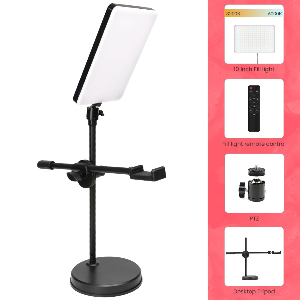 

LED Panel Video Light Photographic Lighting Fill Lamp Monopod Mount Bracket With Phone Holder Stand LED Lights For Live