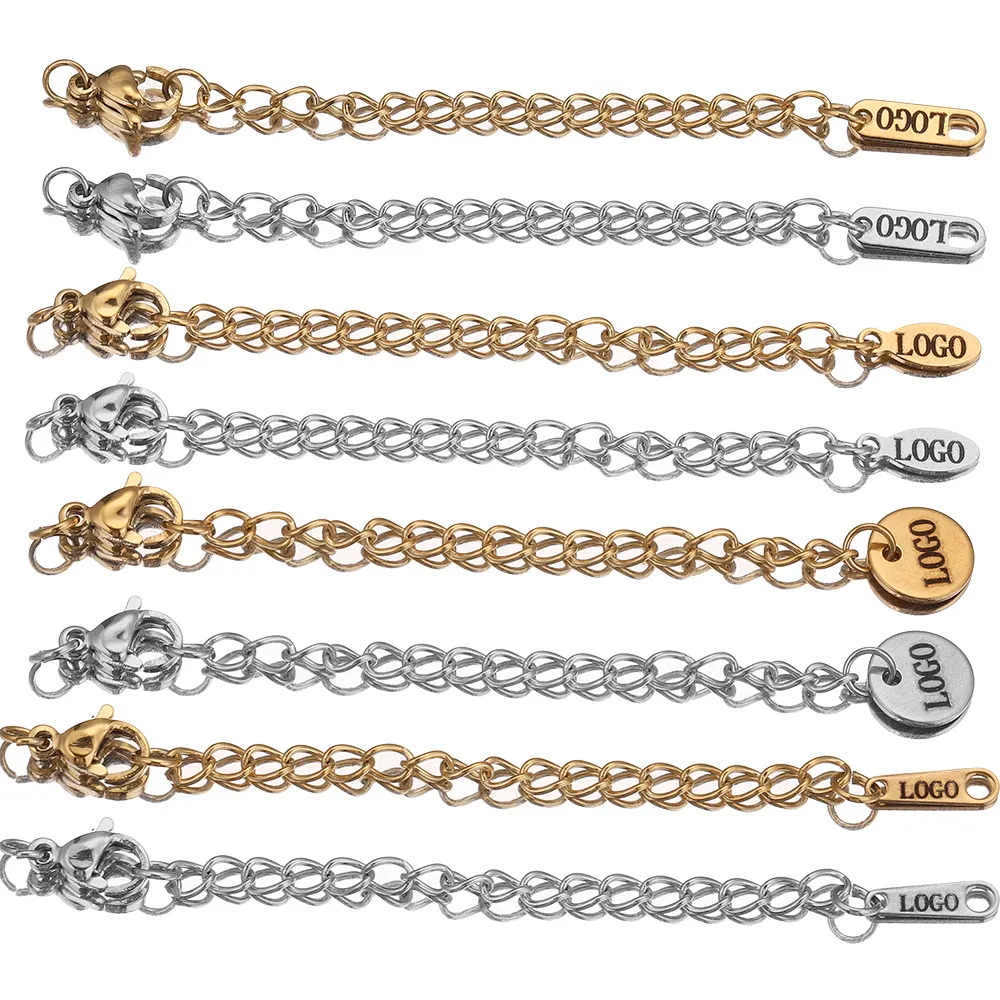 

50pcs Laser Custom Name LOGO StainlessSteel Extended Tail Chain Lobster Clasps DIY Jewelry Making Bracelet Necklace Wholesale