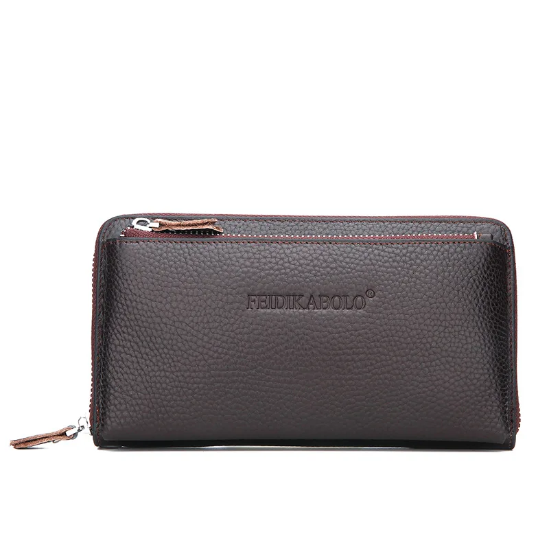 

Men's Top Layer Cowhide Day Clutch Business Handbag Male Big Capacity Long Wallet Phone Case Cards Holder