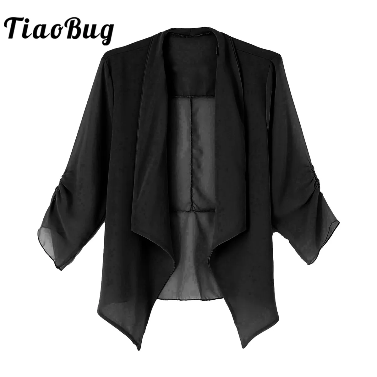 

Women Elegant Bolero Drape Solid Chiffon Shrug Ruched 3/4 Sleeve Open Front Cardigan Bridal Shawls Wrap Party Wedding Jackets