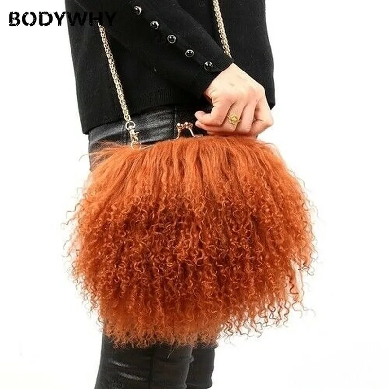 

100% Real Long Lamb Fur/mongolian Fur Super Soft Crossbody Bag Handbag (multi Colors) Female Ladies Elegant Princess Beach Bag