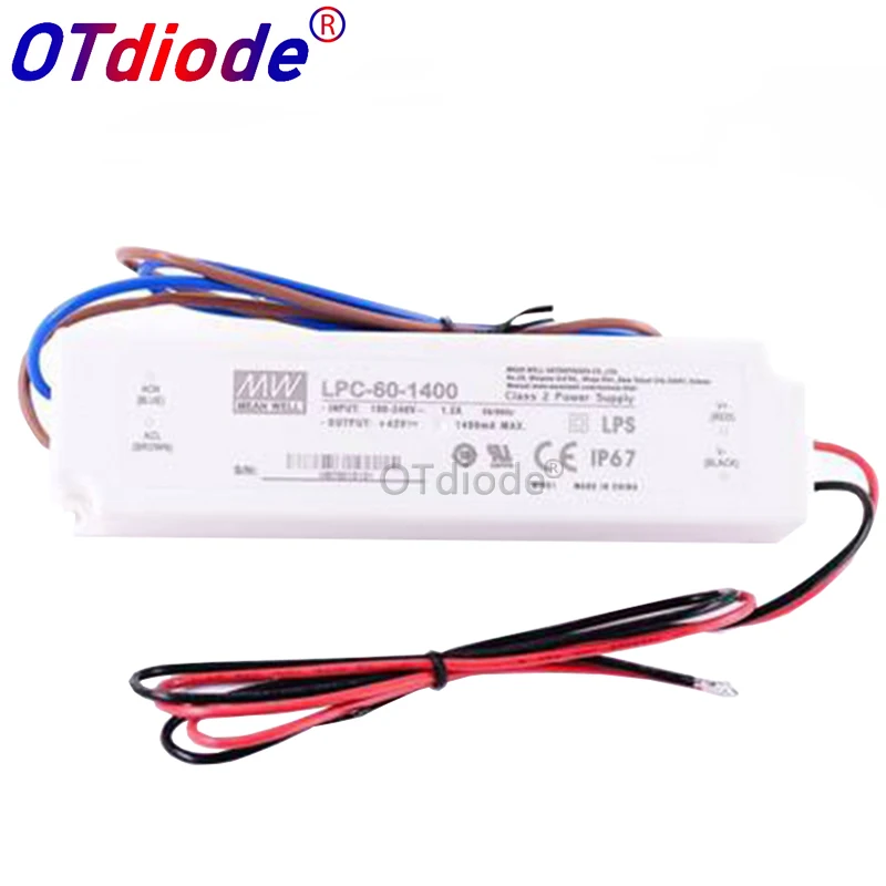 Meanwell LPC-60-1400 импульсный источник питания светодиодный драйвер постоянного тока один выход 60 Вт 1400mA для 1 шт. Cob Cree CXB3590