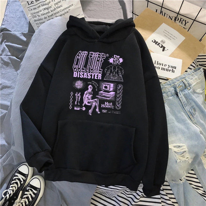 

100%COTTON Korea Ulzzang Women's Sweatshirt Winter Harajuku Loose New Hip Hop Large Size Fashion Vintage