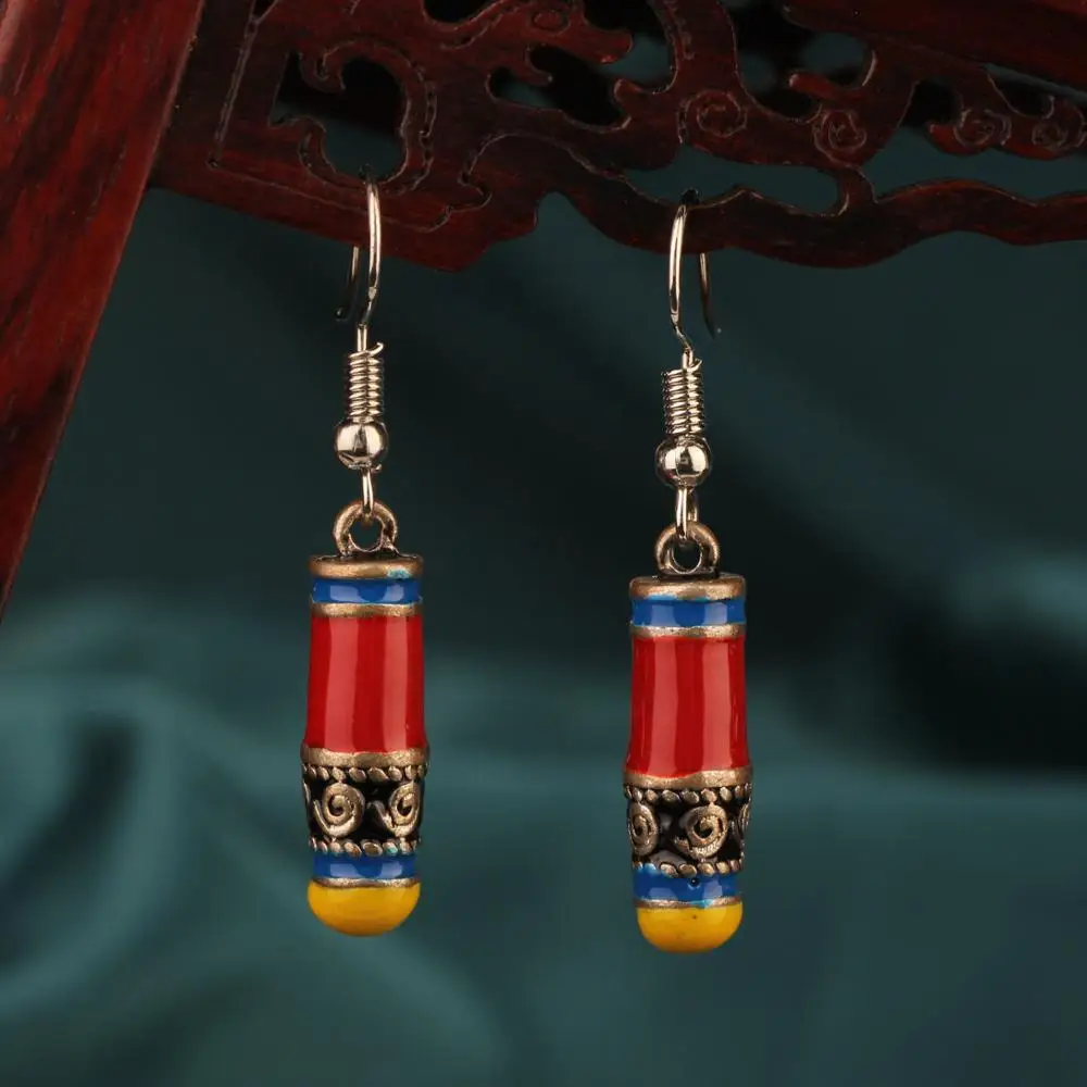 Винтажные простые изысканные эмалированные Серьги капли с перегородкой красные