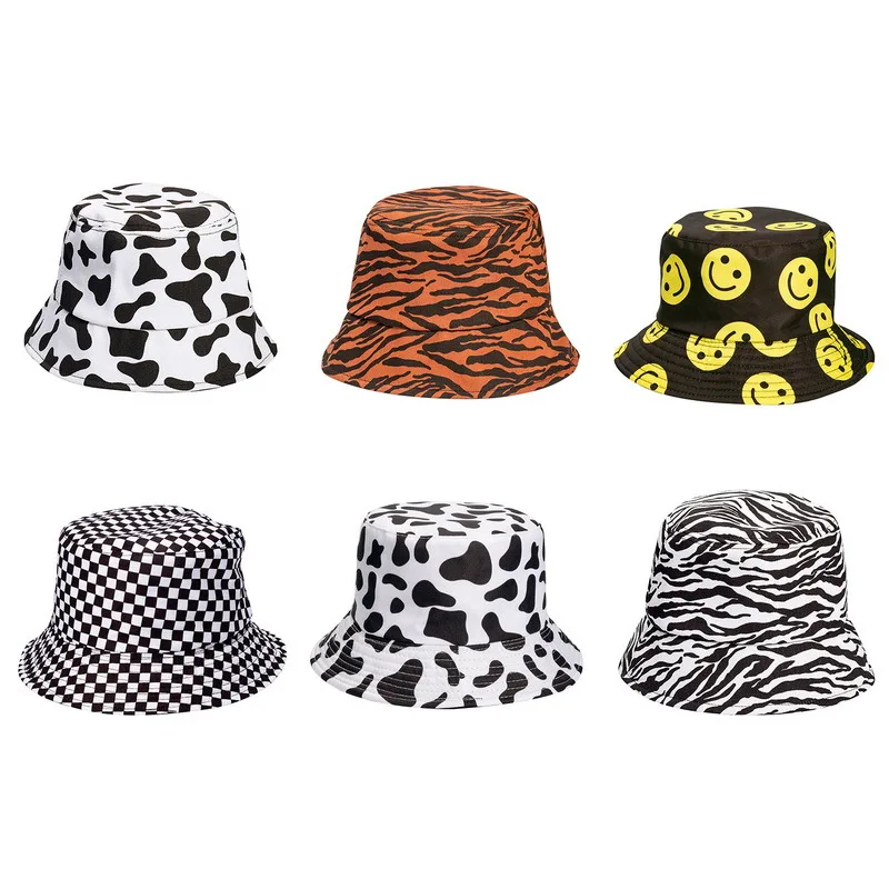 

New Style Women Bucket Hat Black White Zebra Leopard Pattern Spring Summer Cap Hip Hop Panama Beach Fisherman Sun Hat Wide Gifts