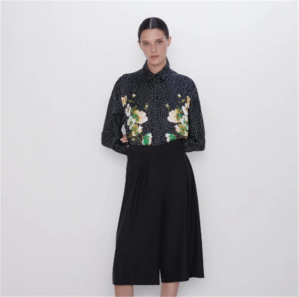 2020 ZA новая весенняя женская рубашка с цветочным принтом модная в горошек длинным