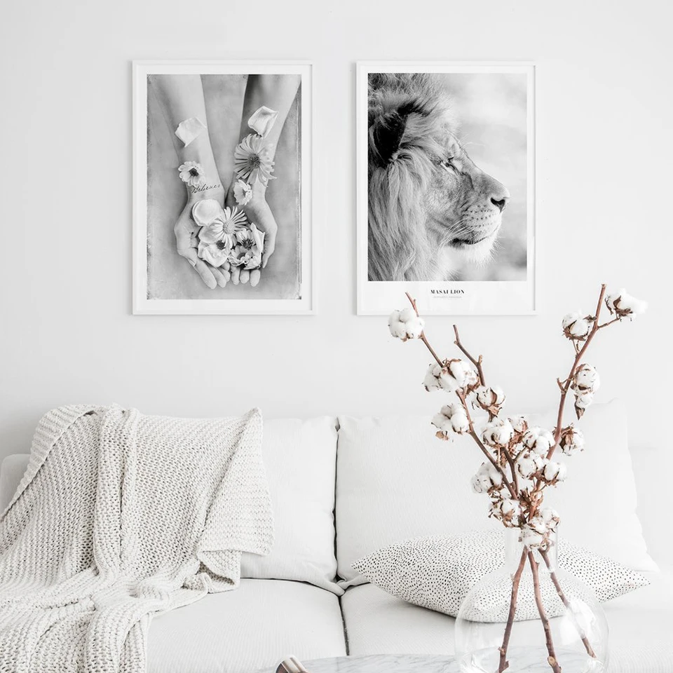 

Animal Lion Poster Photography Canvas Painting Flowers Wall Art Pictures For Living Room Modern Decorative Prints On The Wall