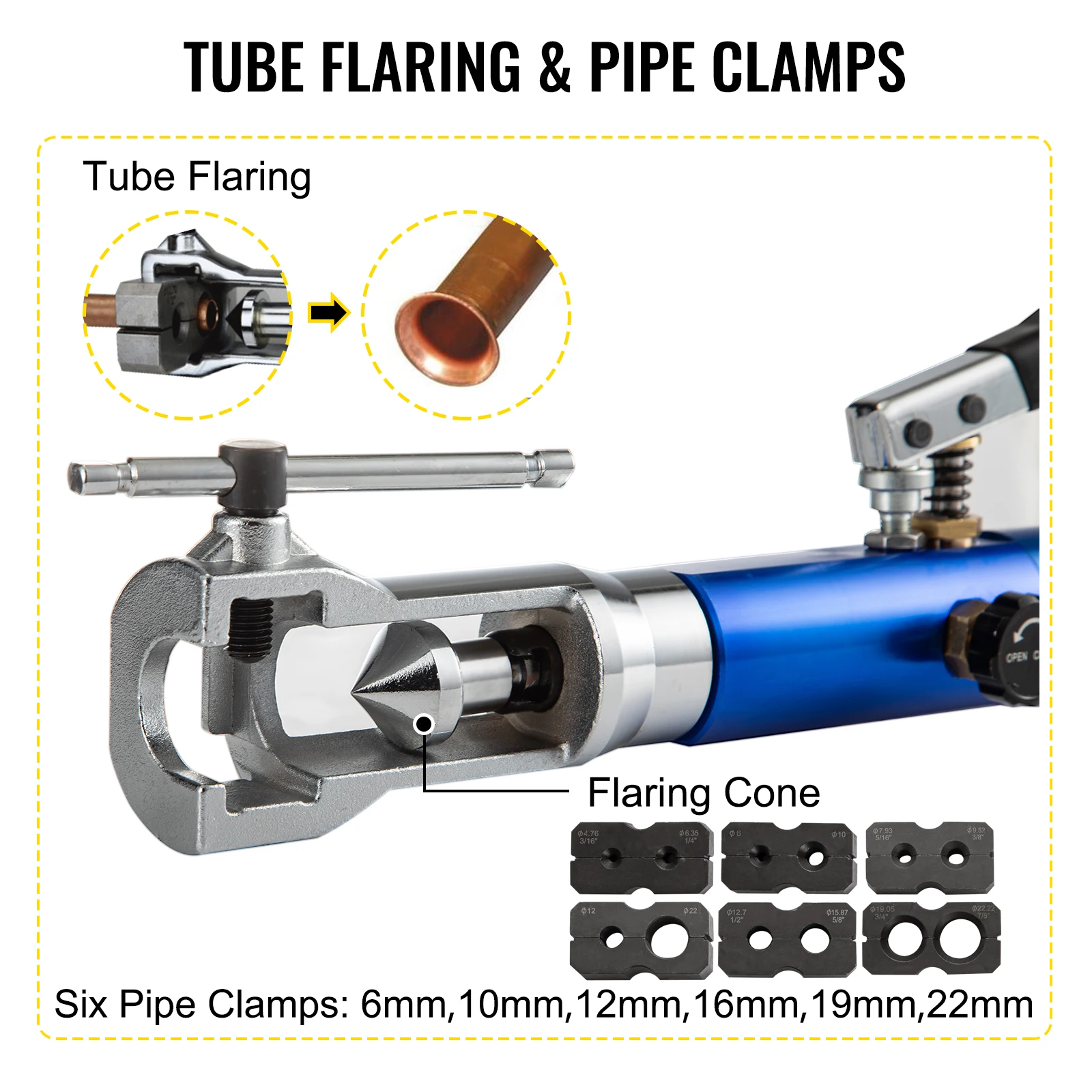 VEVOR 2 в 1 гидравлический набор инструментов для развальцовки 8 штампов 5-22 мм мягкий
