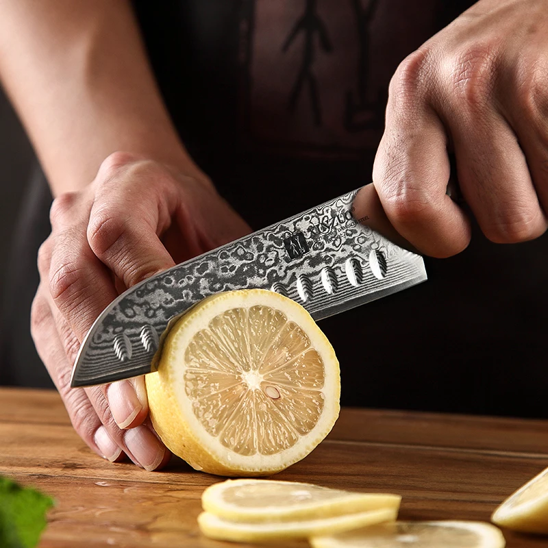 XINZUO 5 ''дюймовый нож Santoku 67 слоев Китай Дамасская сталь кухонные ножи Высокое качество барбекю нож с розовой деревянной ручкой