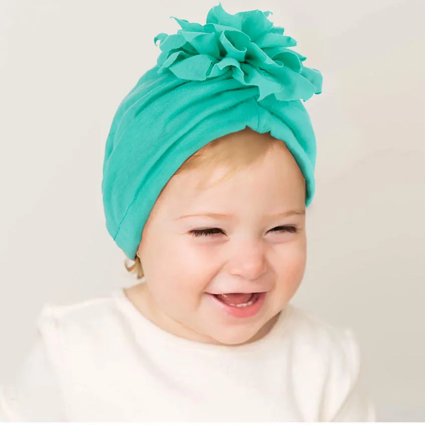 

2020 children turban baby pure color flower India turtleneck cap