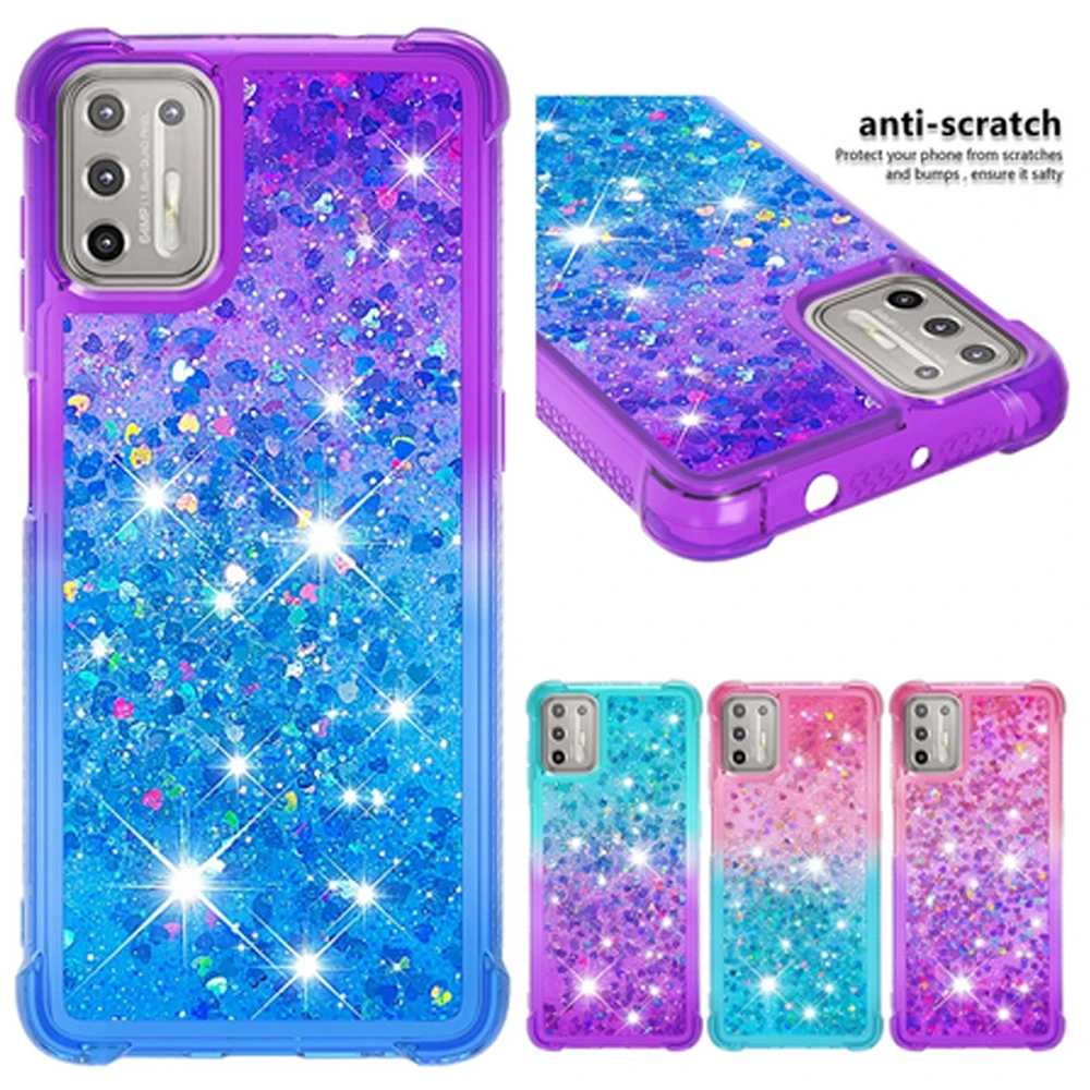 

Glitter Case for Moto G10 G20 G30 G100 Edge S G Stylus Play Power 2021 E6 Plus E7 Power,Gradient Liquid Glitter Bling Cover