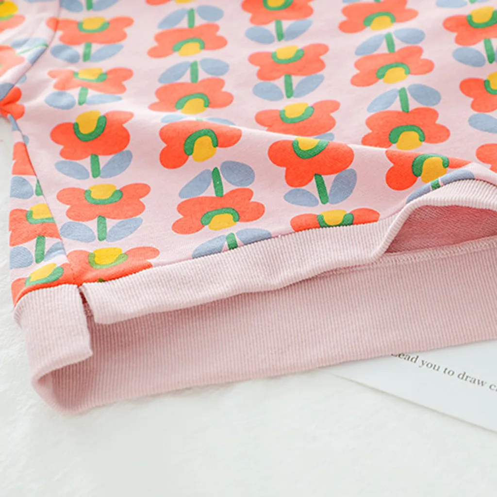 Детский осенний комплект одежды для девочек свитшот с цветочным принтом и штаны