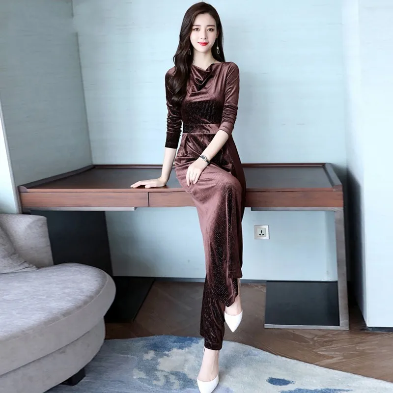 Женский бархатный комбинезон модные однотонные офисные комбинезоны с длинным