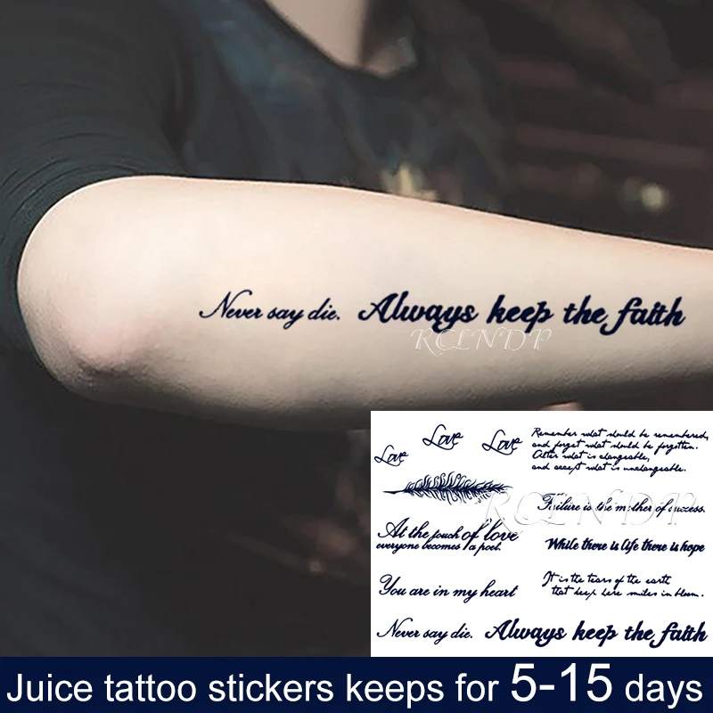 

Waterproof Temporary Juice ink Sticker English Word Sentence Feather Fruit Gel Long lasting Tattoo Art for Men Women