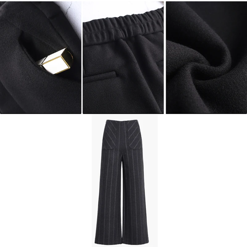 Winter Woolen Pants Women 2019 High Waist Striped Loose Female Office Trousers Plus Size S~3XL Ankle-length Elegant Woman | Женская