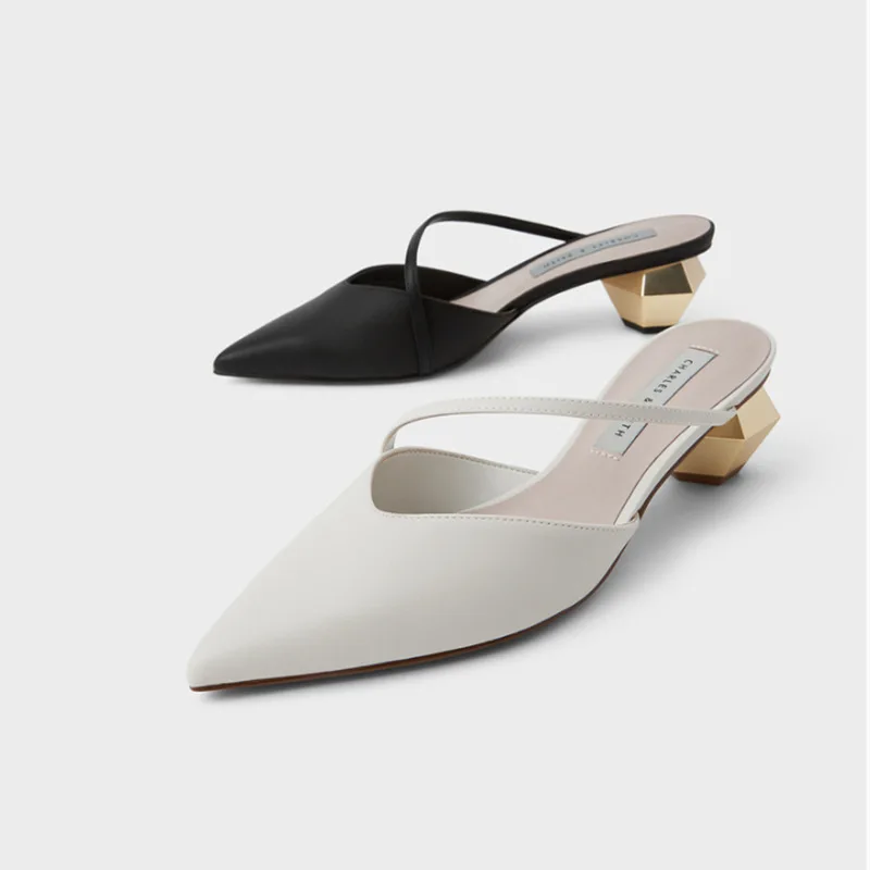 

2021 New Summer Women's Sandals Thick Special Heel Sandals Pointed Toe Cross Tied Mules Fairy Style