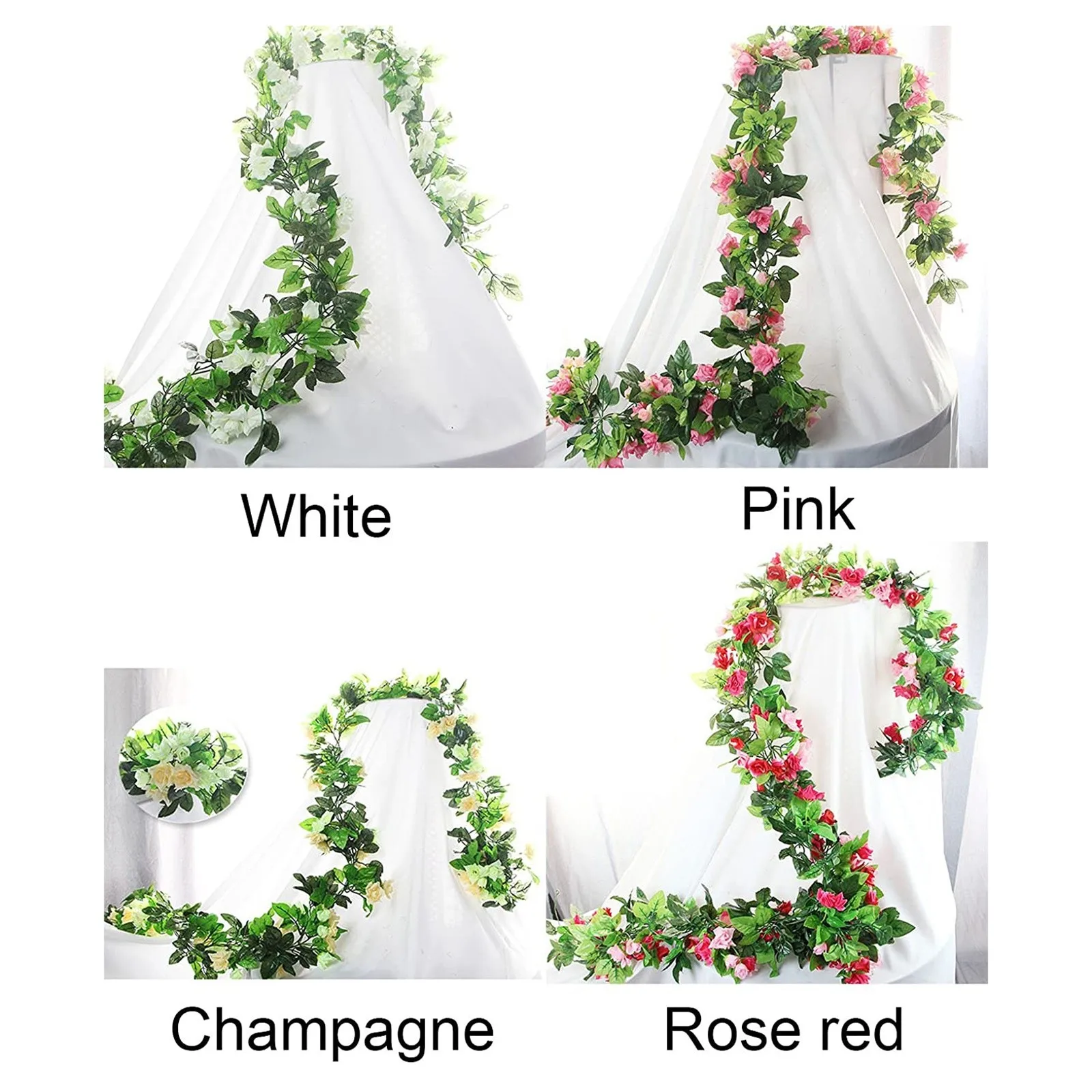 

2 Packs Of Green Leaves With White Flowers Silk Ivy Garland Greenery Artificial Hanging Plants For Wedding Wall Decor Plants