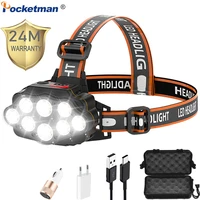 70000lumens powerful headlamp usb rechargeable head lamp 8 led headlight waterproof head torch lantern with built in battery