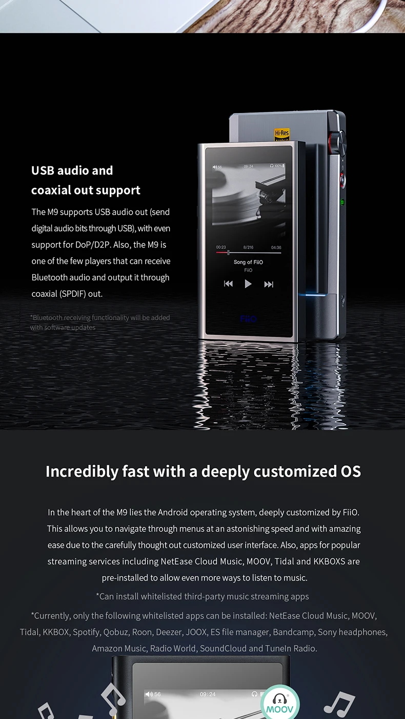 FiiO Android-based M9 HIFI музыкальный MP3-плеер с сбалансированным выходом/поддержкой wifi/Air Play Bluetooth 4,2 aptx-HD/LDAC DSD128 USB DAC