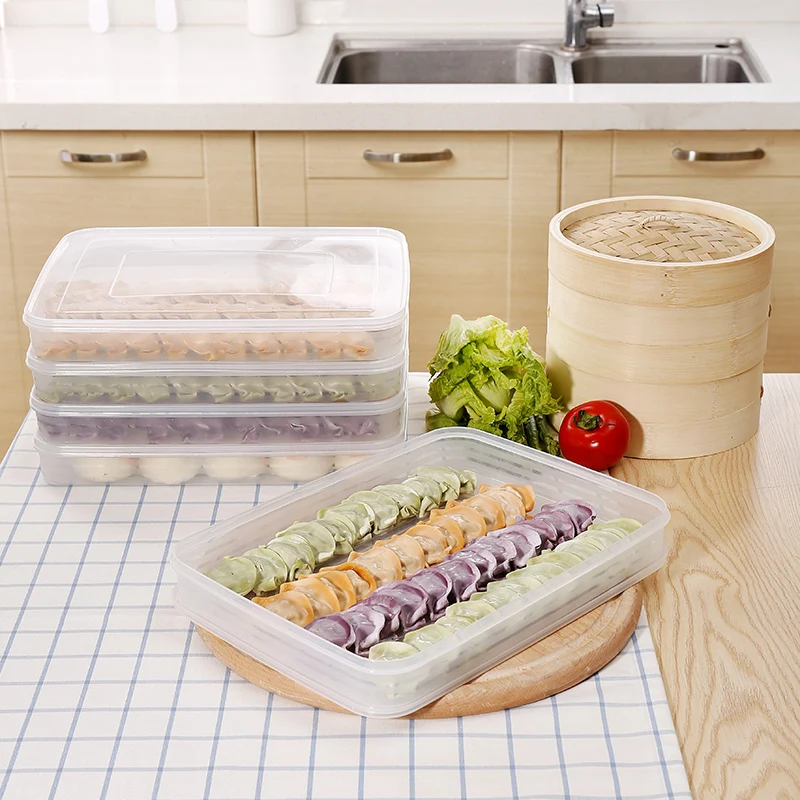 

2-layer Dumpling Box Refrigerator Food Container Without Partition Kitchen Transparent Plastic Storage Box with Lid