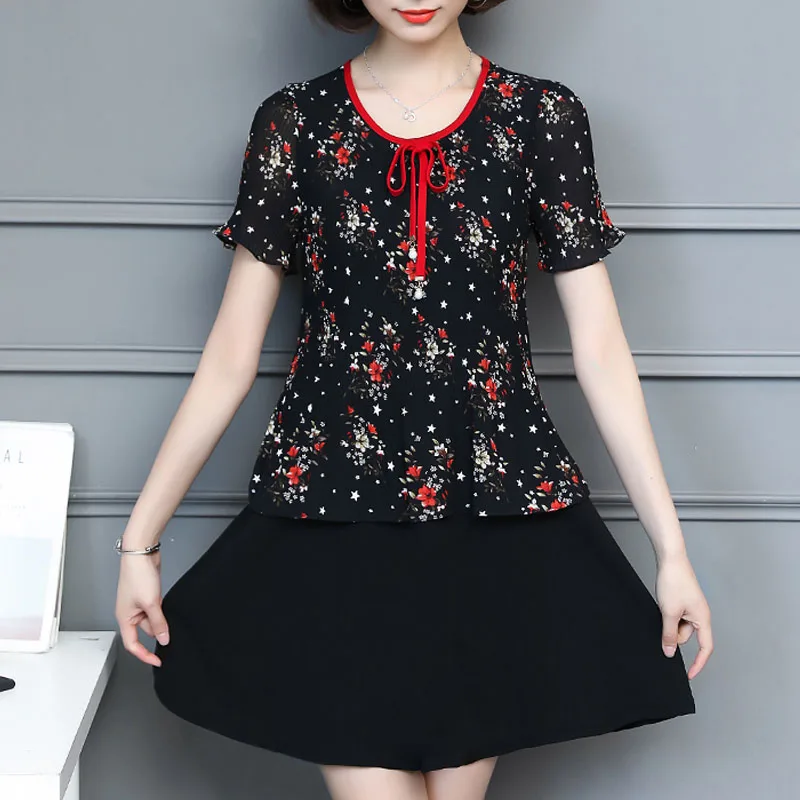 Модное летнее женское платье 2020 шифоновое Красное и черное с бантом для женщин