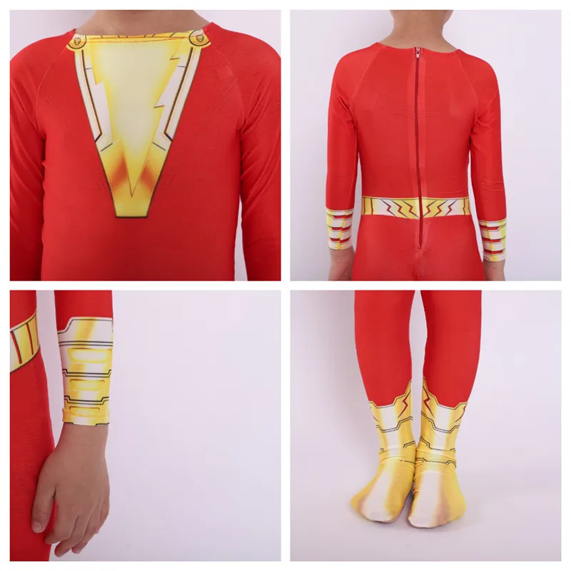 

Boys Shazam Costume Kids Superhero Outfit With Cape Billy Batson Party Cosplay Uniform Child Fancy Jumpsuit