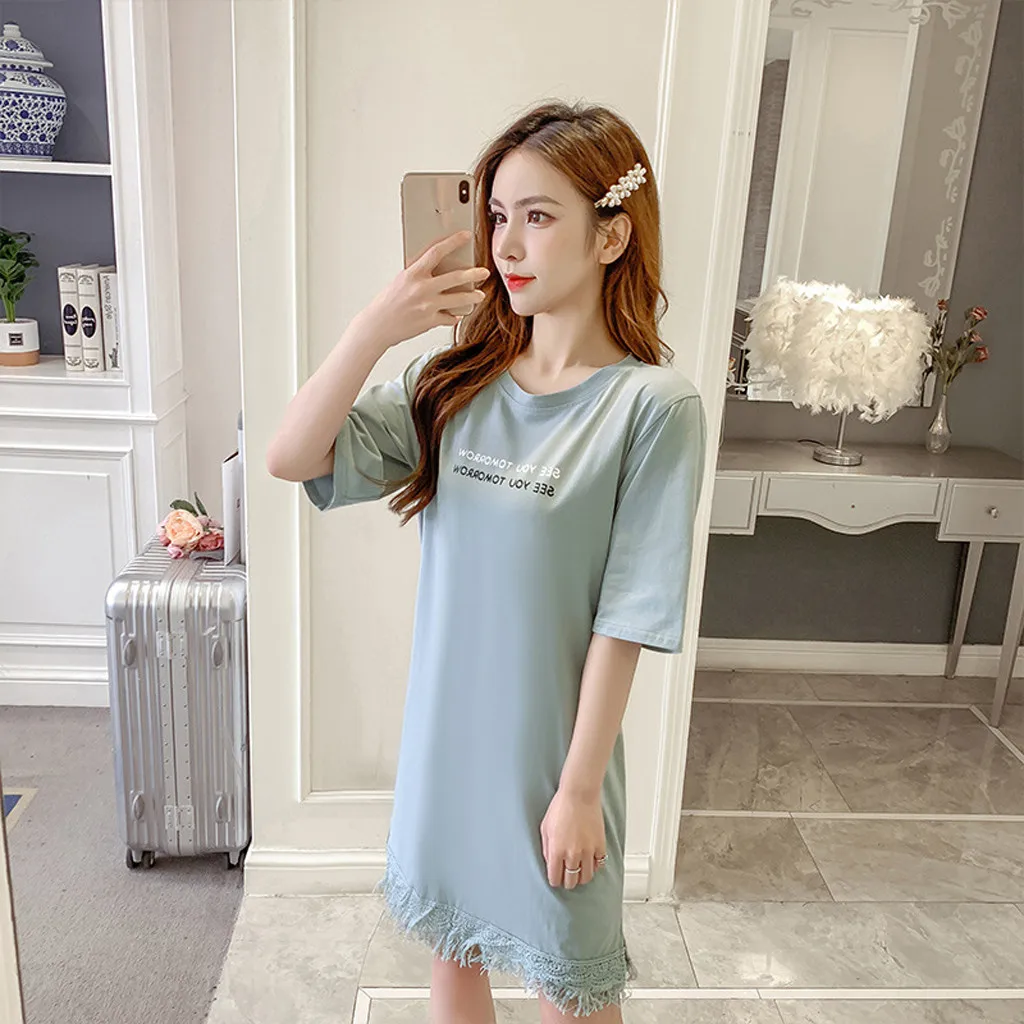 Женская летняя футболка Корейская длинная с буквенным принтом Повседневное