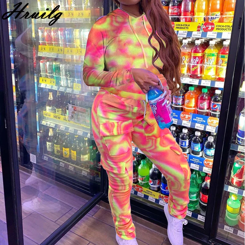 

Wholesale Plus Size 2 Piece Set Women Print Fashion Hooded Sweatshirt Long Pants Pockets Lounge Wear Sets for Women