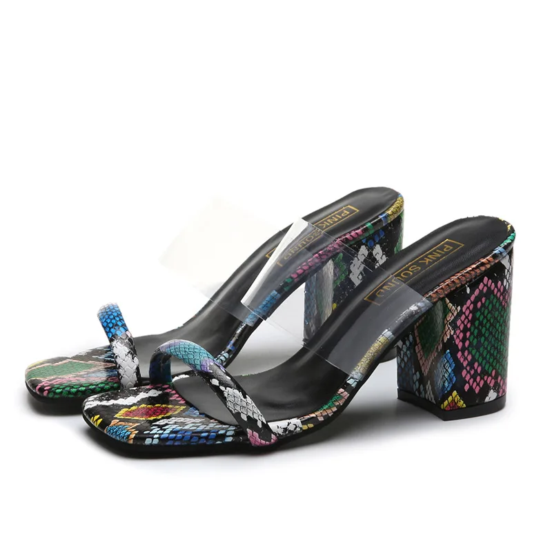 

Fashion Large Size 37-42 Square Heel Slippers Sandals Women Summer Casual Hollow Slip on Shoes Party Club High Heels Sandals