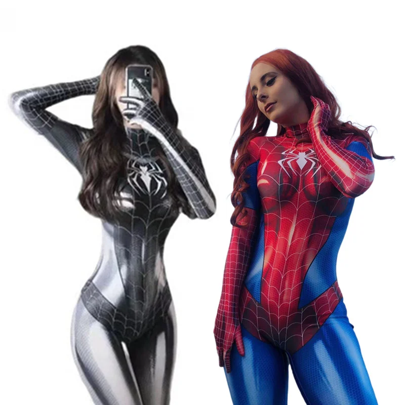 Женский костюм для косплея черный супергероя из спандекса и лайкры Хэллоуина |