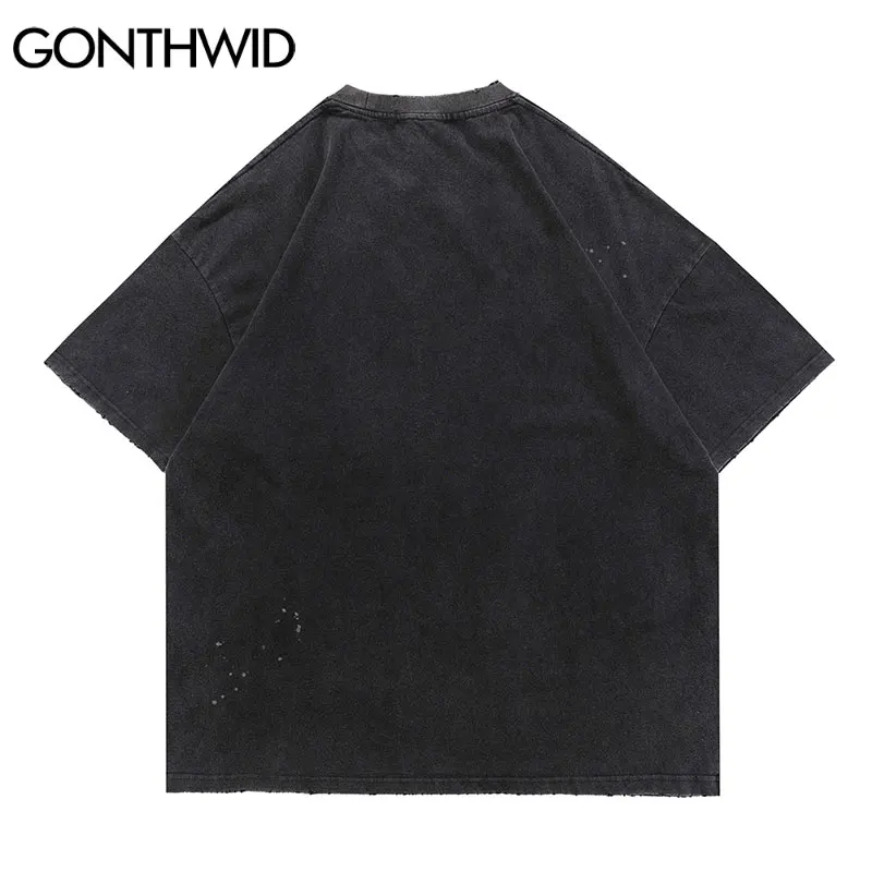 GONTHWID Oversized Tshirts Distressed Virgin Mary Print Tshirts Streetwear Hip Hop Harajuku Hipster Cotton Loose T-Shirt Tops