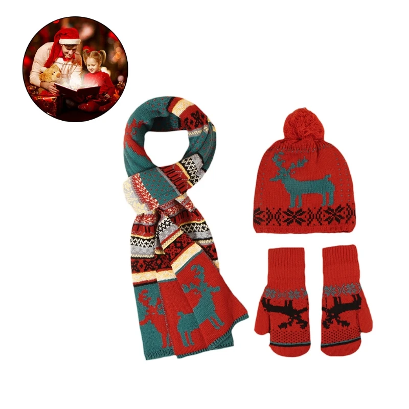

Christmas Set Men Women Scarf Gloves Hat Set Beanie Gloves Long Scarf Soft Warm Thick Cable Knit Cold Weather Winter Set